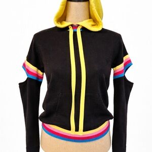 Stylish Black and Yellow Women's Cut-Out Sleeve Hoodie